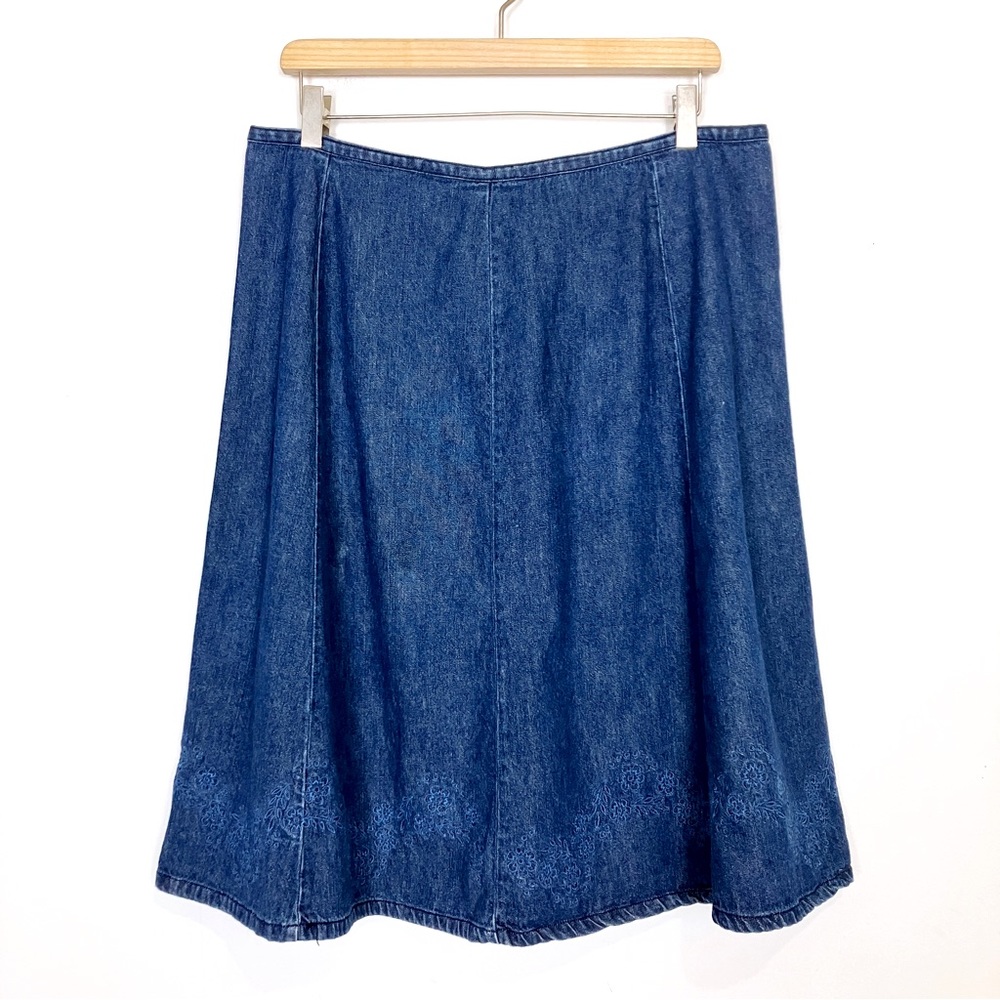 Vintage jean midi skirt full circle A-line embroidered 90s y2k plus size cotton